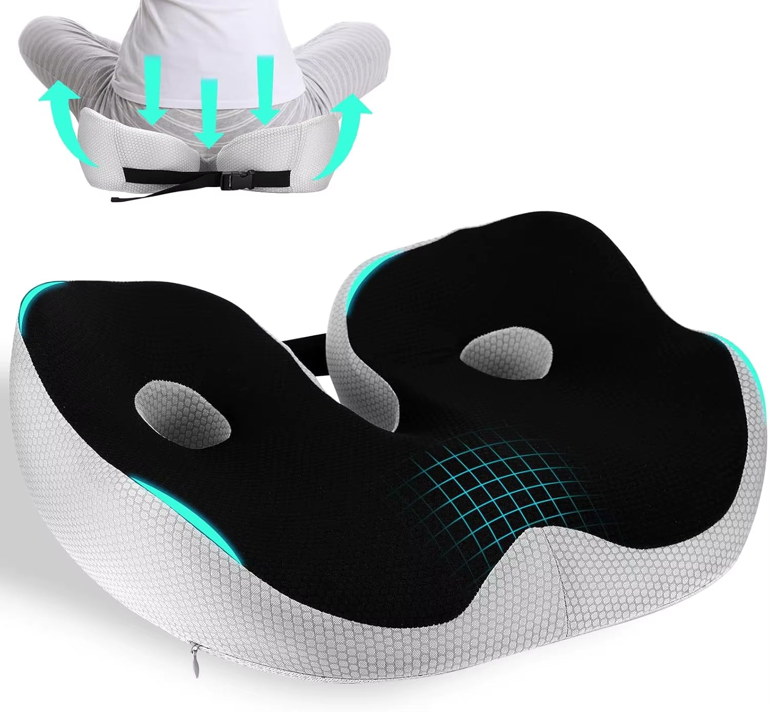 1Pc Shape Memory Foam Orthopedic Cushion, Ergonomic Coccyx Cushion, Adjustable Seat Cushion Width, for the Office,Car